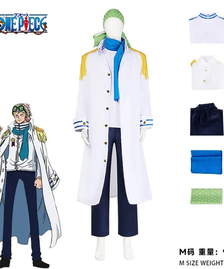 Anime One Piece Koby Cosplay Costume Full Set - Marine Captain Uniform with, Premium Halloween Stage Performance