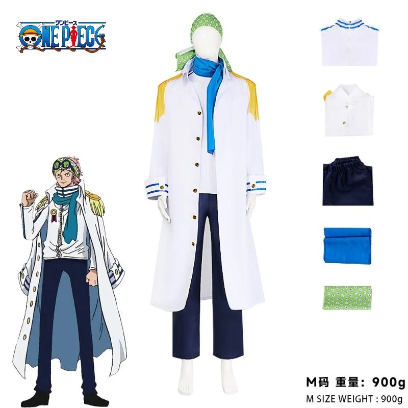 Anime One Piece Koby Cosplay Costume Full Set - Marine Captain Uniform with, Premium Halloween Stage Performance