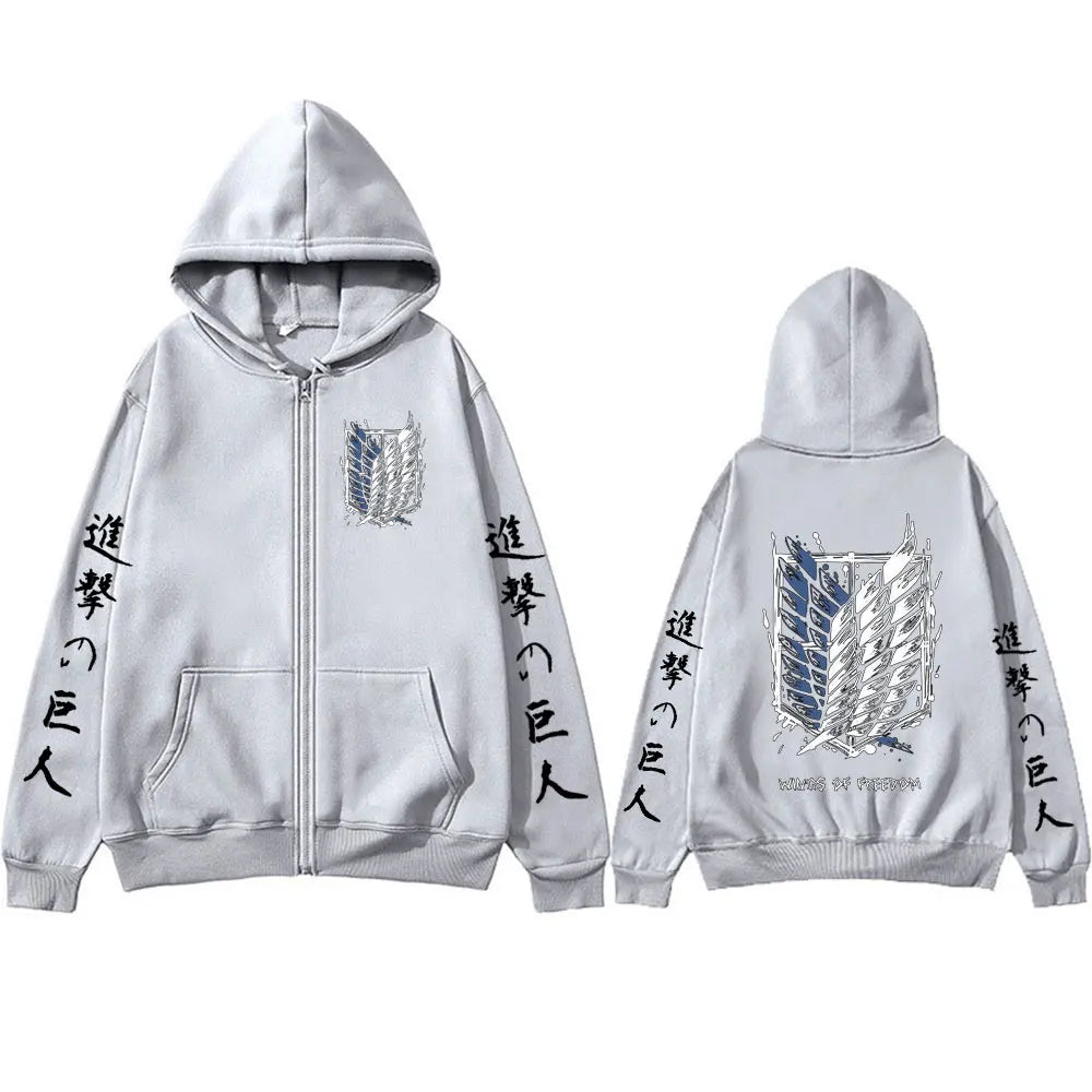 Attack on Titan Anime Zipper Hoodie – Mikasa Ackerman & Eren Jaeger Wings of Freedom Zip-Up Jacket 4