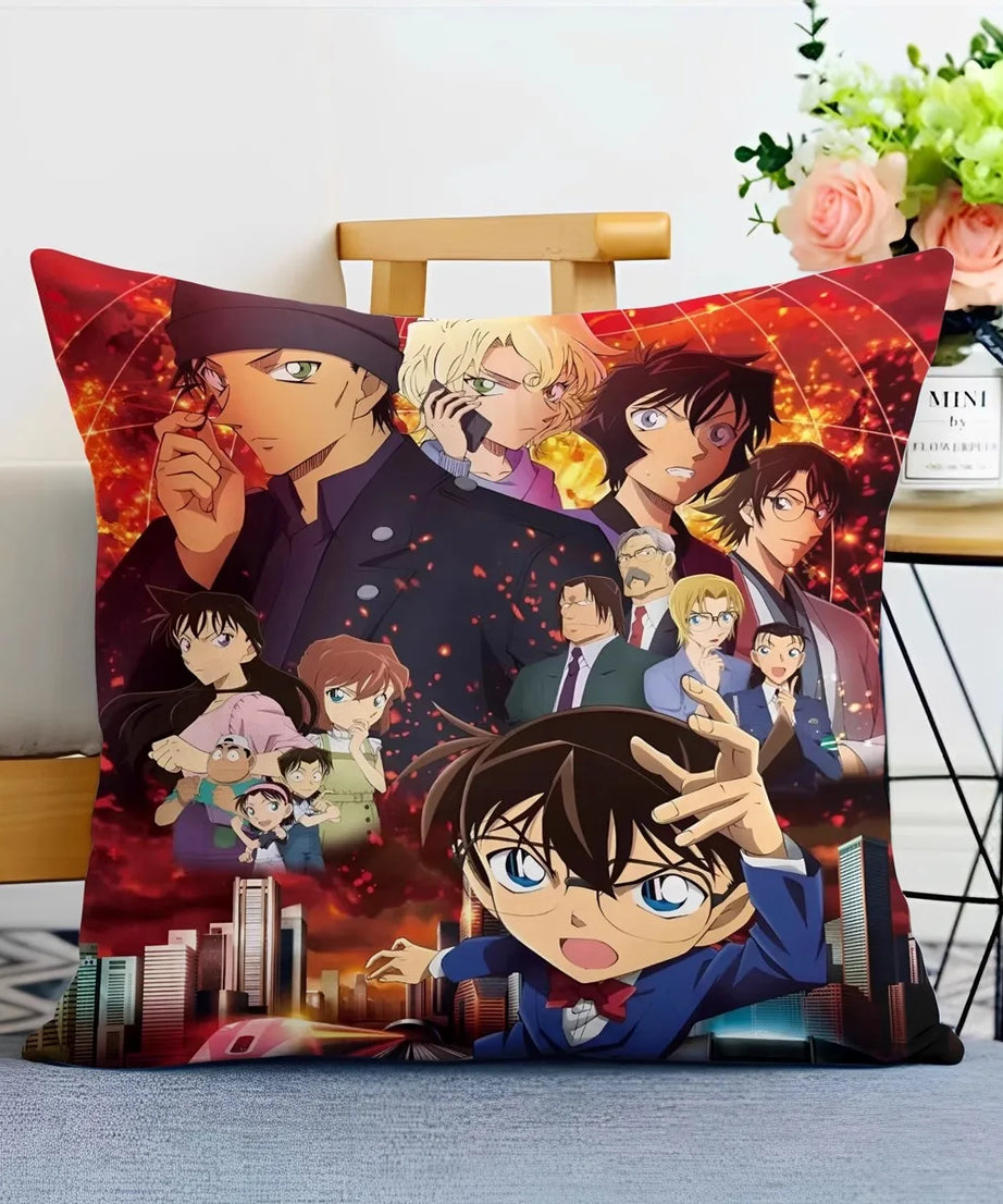 Detective Conan Pillowcase – Soft Anime Cushion Cover with Zipper for Sofa & Bedroom Decor
