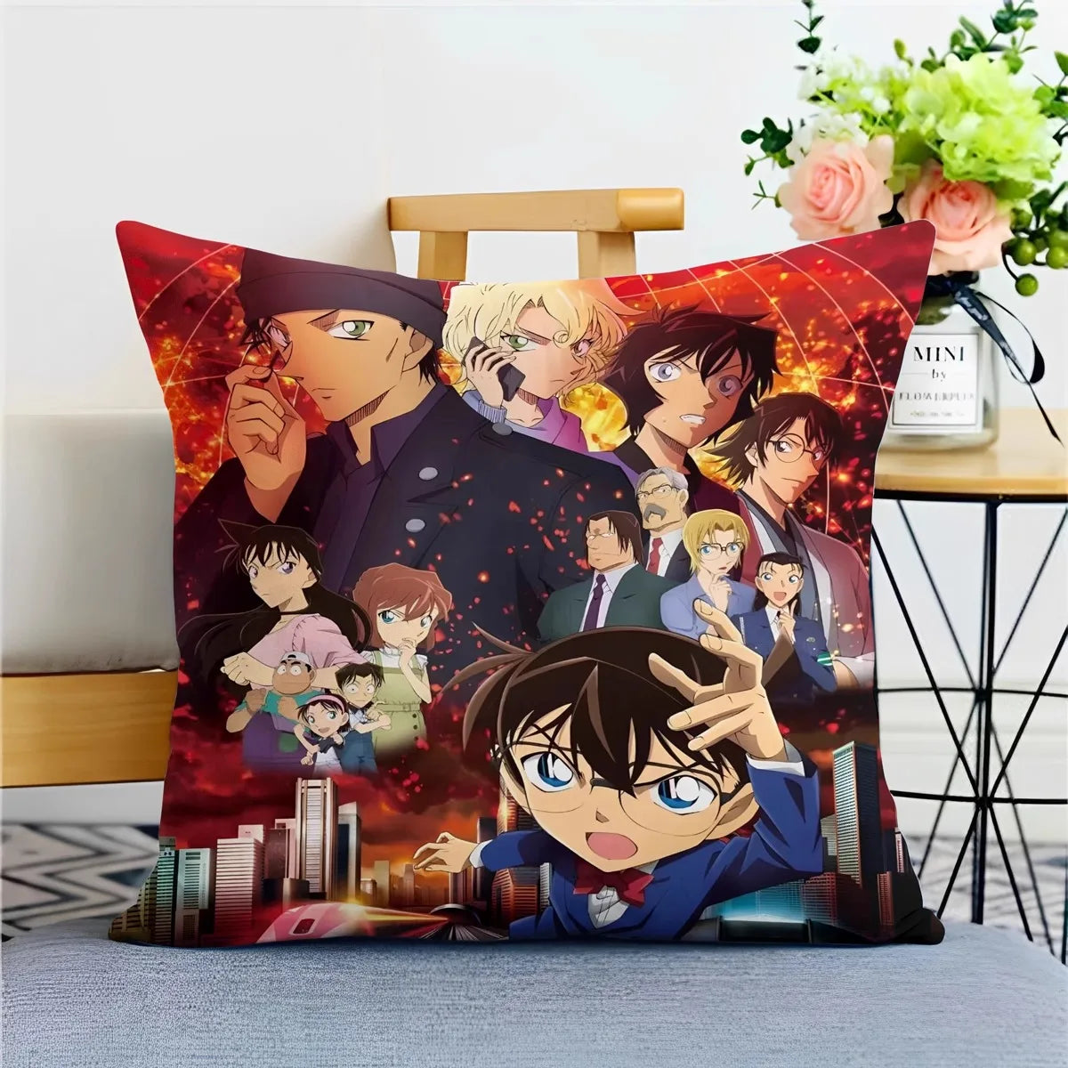 Detective Conan Pillowcase – Soft Anime Cushion Cover with Zipper for Sofa & Bedroom Decor