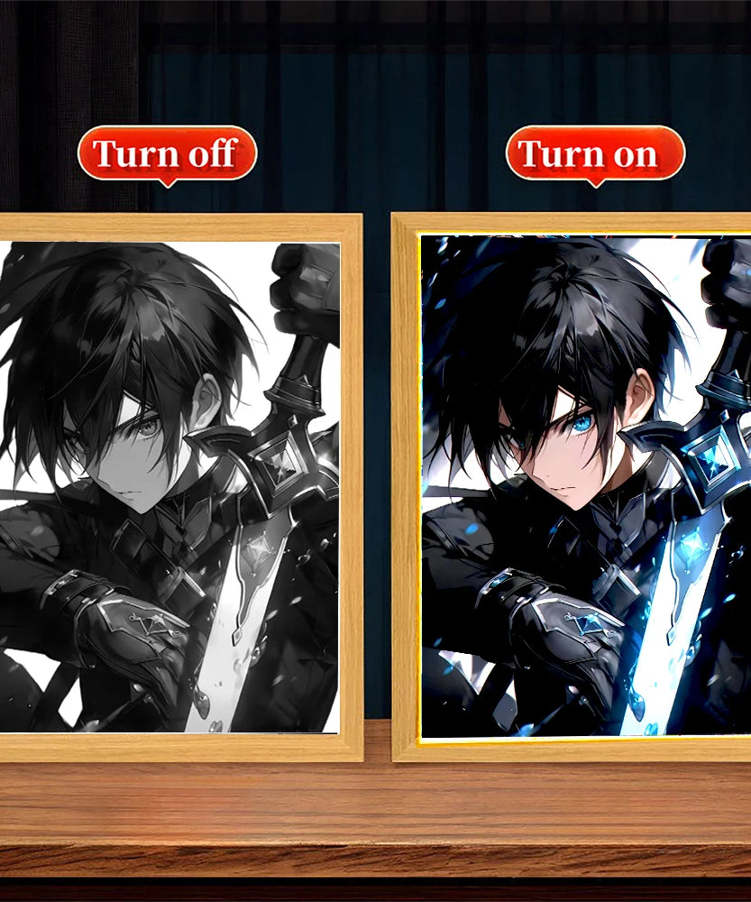 Anime Figure Sword Art Online Light Painting Photo Frame Kirito Figure Led Lamps Home Bedroom Tabe Decor Birthday Gift moon Lamp