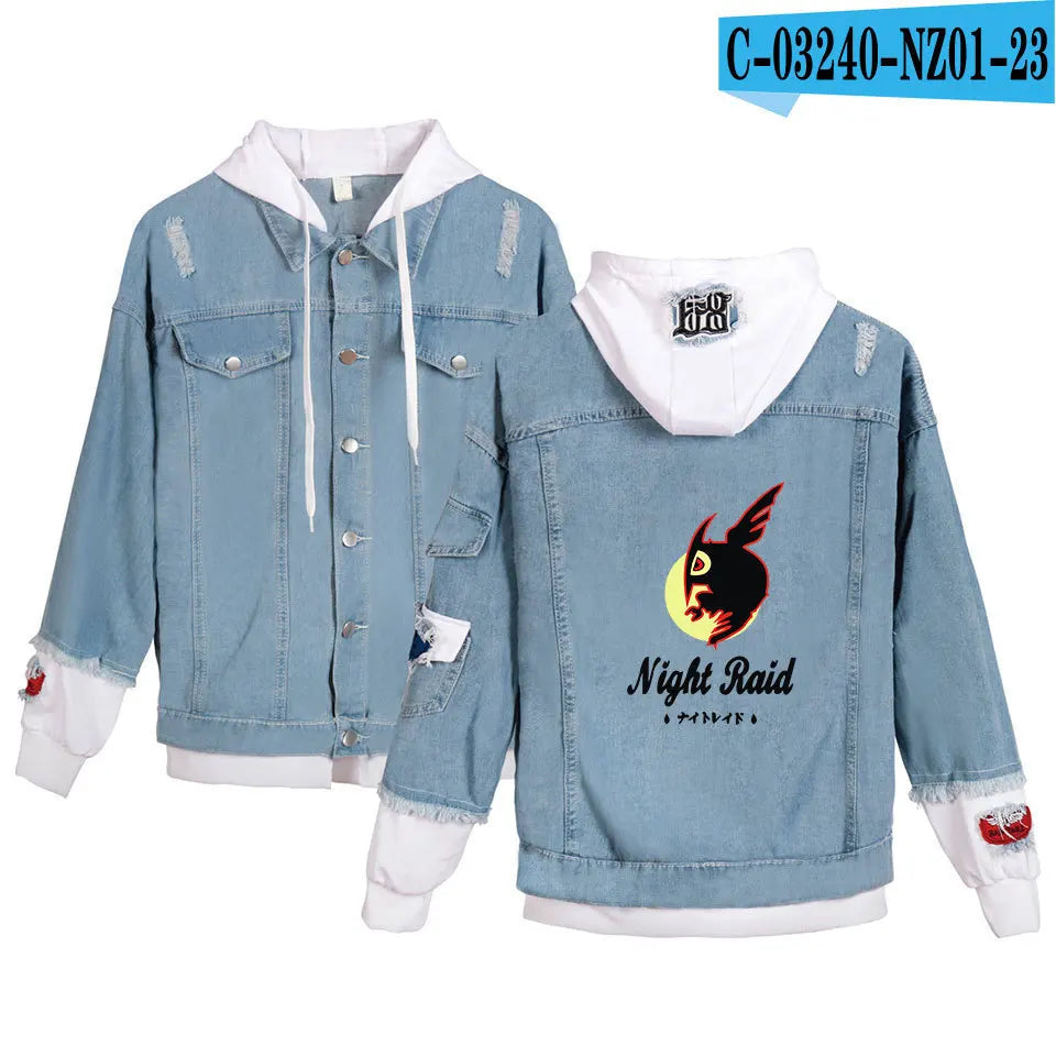 ONE PIECE Anime Chooper Denim Bomber Jacket Hooded Sweatshirt Unisex Ripped Hole Cosplay Hoodie Long-Sleeved Denim Jacket Gift