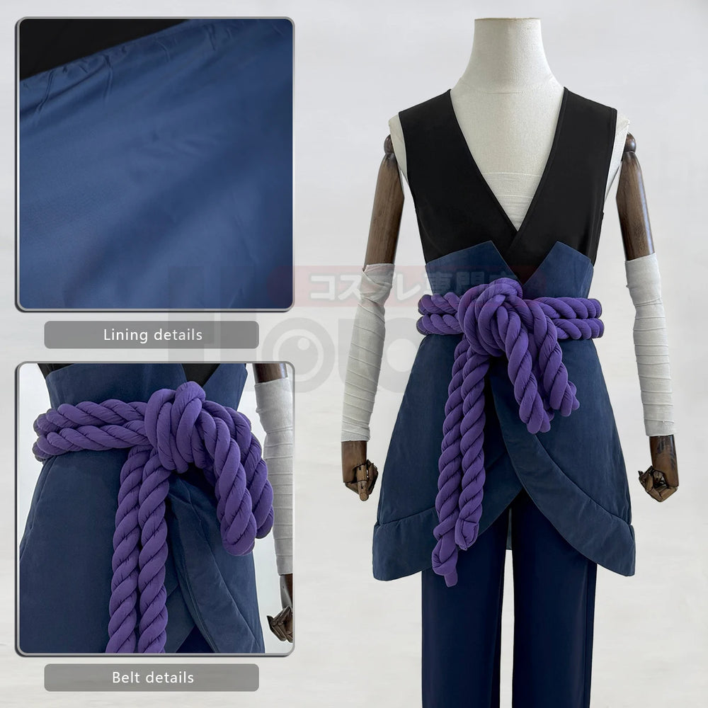 Anime Sasuke Uchiha Cosplay Costume – Cloak, Vest, Pants & Purple Belt Set 3