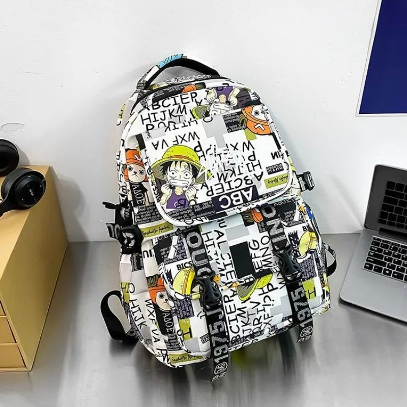 Monkey· D·Luffy cute creative simple anime peripheral waterproof graffiti schoolbag for primary and secondary school students