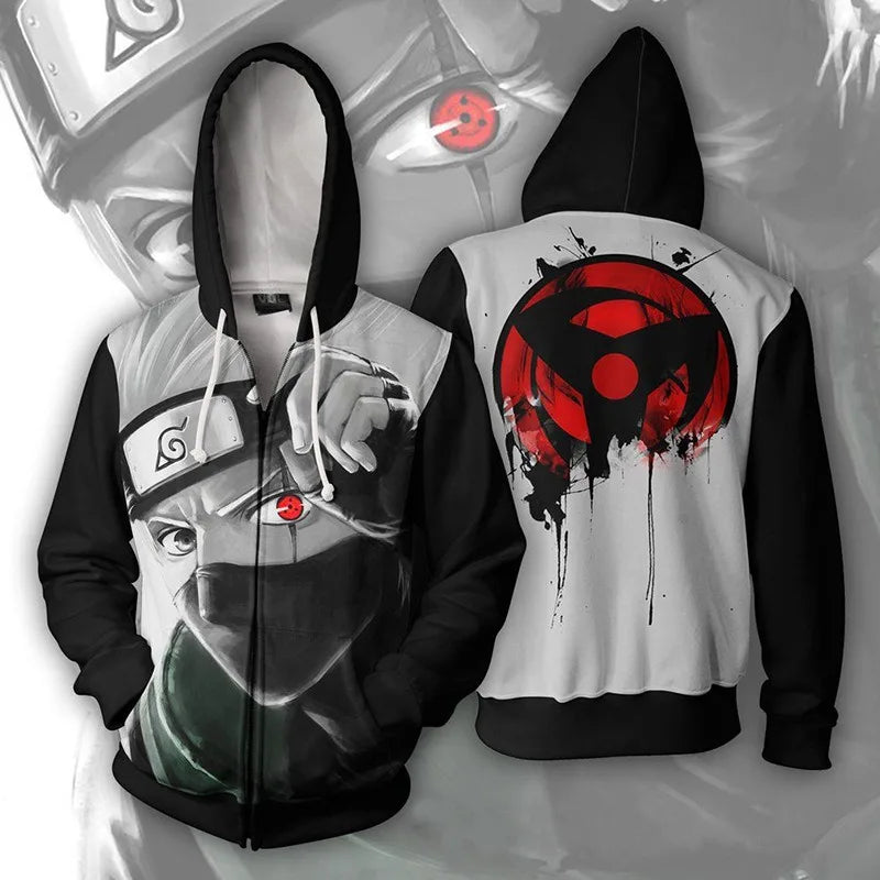 Anime Naruto Digital Print Zipper Hoodie – Casual Hooded Cardigan for Adults & Kids 3