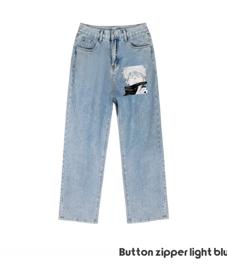 JUJUTSU KAISEN Gojo Yuji Megumi Sukuna Anime Daily Trousers Loose Spring and Autumn Wide Leg Pants Casual Jeans