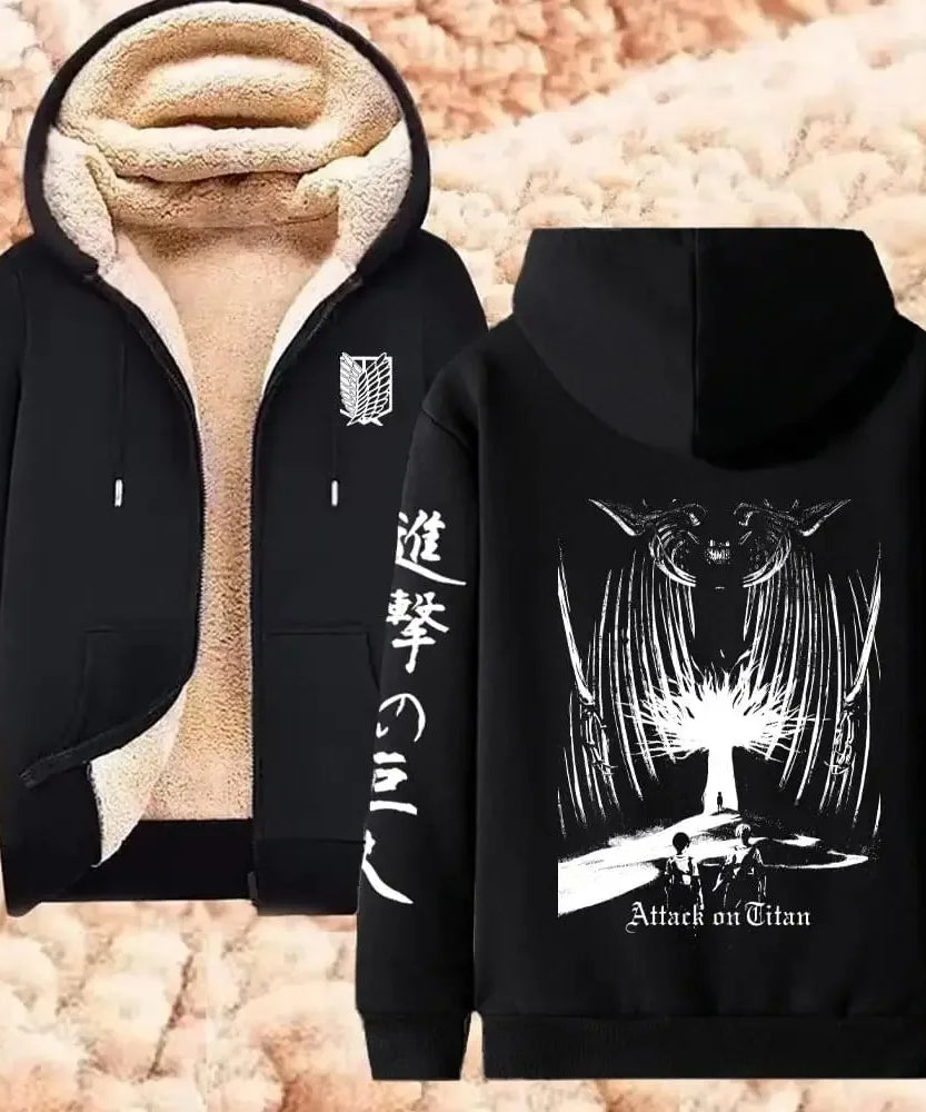 Attack on Titan Winter Warm Zipper Jacket Anime Print Hoodies Men Women Thicken Zip Up Sweatshirts Harajuku Hip Hop Streetwear