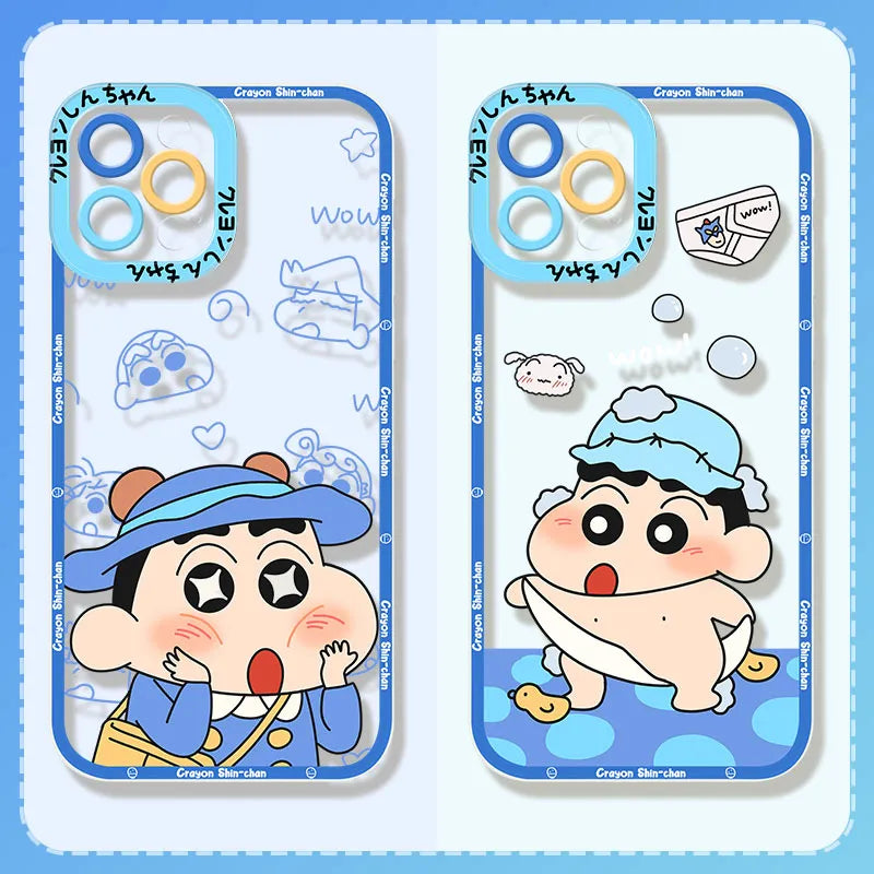 Cartoon Crayon ShinChan Case for iPhone 14 Pro Max 13 12 Mini 11 Pro XR XS X 8 7 6 6S Plus SE 2020 Clear Soft Silicone Cover