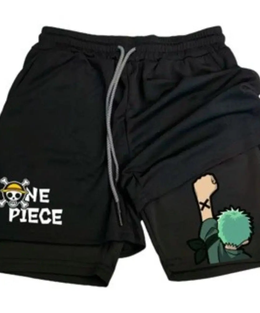 Anime Men's Gym Shorts One Piece Summer Sports Pants Streetwear Breathable Mesh Double-layer 2 in 1 Shorts Sportswear Y2k