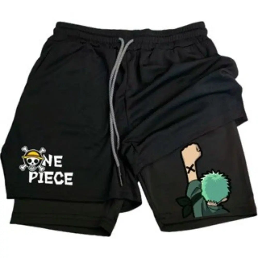 Anime Men's Gym Shorts One Piece Summer Sports Pants Streetwear Breathable Mesh Double-layer 2 in 1 Shorts Sportswear Y2k
