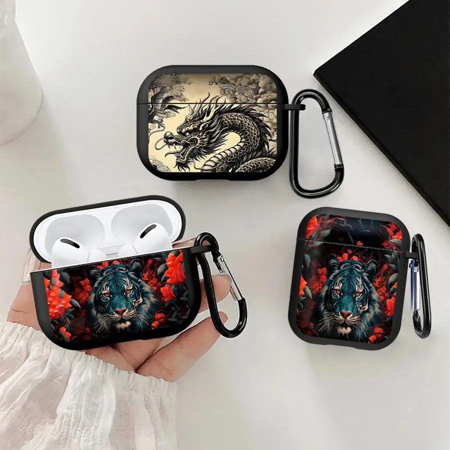 Earphone Cases Cover Case For Airpods 1 4 2 Pro 3 Pro3 Pro2 Tiger Flower Dragon