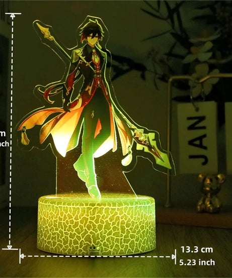 Genshin Impact 3D Lamp LED Night Light Anime Figures Zhongli Raiden Shogun Remote RGB Dream Colors Kids Bedroom Home Decor