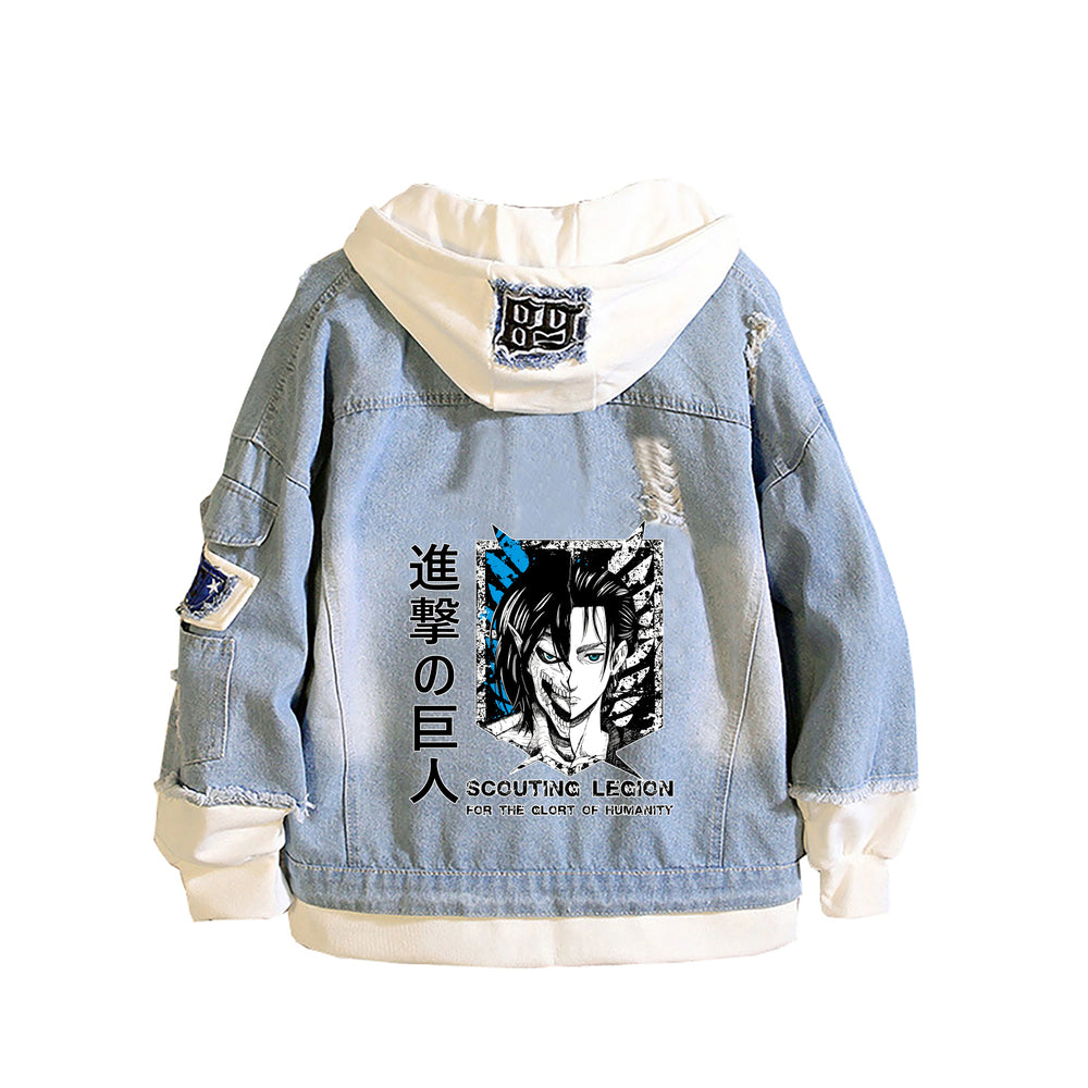 Attack on Titan Scout Legion Denim Jacket Unisex Harajuku Hooded Streetwear 4