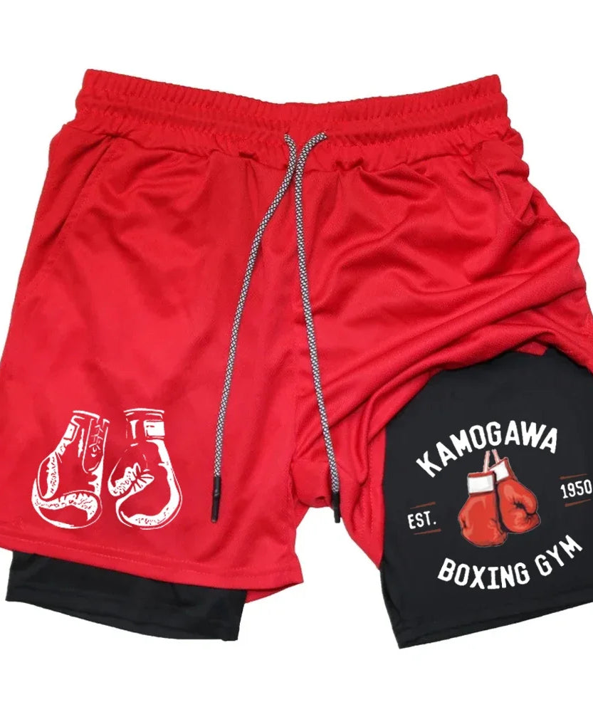 Boxing Gym Print Shorts Mens 2-in-1 Double Layer Quick Dry Beach Shorts Running Basketball Sports Summer Compression Short Pants