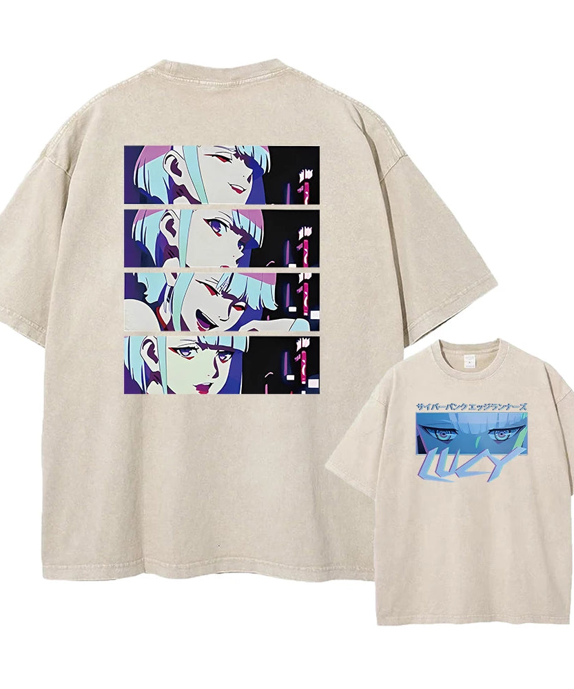 Cyberpunk Acid Anime Tee – Vintage Washed Streetwear Unisex T-Shirt
