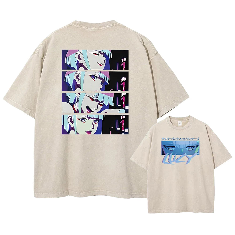 Cyberpunk Acid Anime Tee – Vintage Washed Streetwear Unisex T-Shirt