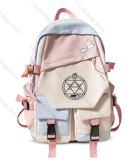 Anime Fullmetal Alchemist Series Print Backpack Large Capacity School Bag Daily Use Backpacks for Men Women Schoolbag
