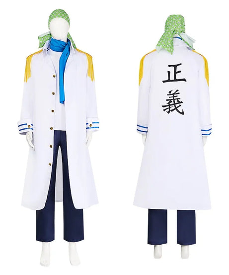 Anime One Piece Koby Cosplay Costume Full Set - Marine Captain Uniform with, Premium Halloween Stage Performance