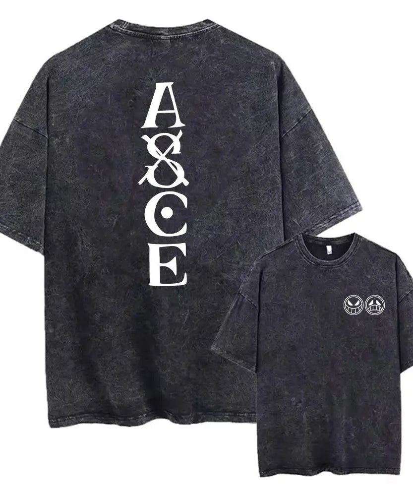 One Piece Anime Print Washed T-shirt Men Hip Hop Streetwear Oversized Women Short Sleeved Graphic Tee Summer Harajuku Casual Top