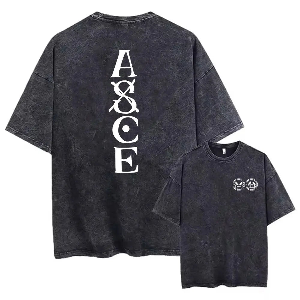 One Piece Anime Print Washed T-shirt Men Hip Hop Streetwear Oversized Women Short Sleeved Graphic Tee Summer Harajuku Casual Top