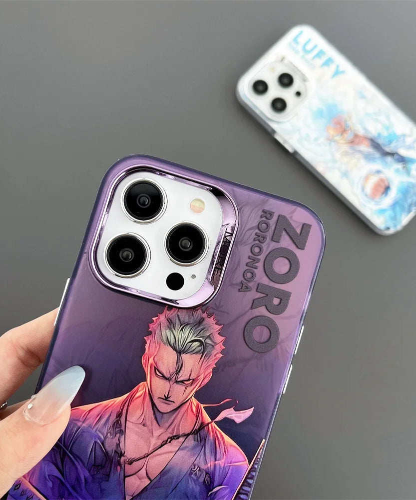 One Piece Case For iPhone 16 15 14 13 17 Pro Max Luffy Zoro electroplated Camera Protect Cover