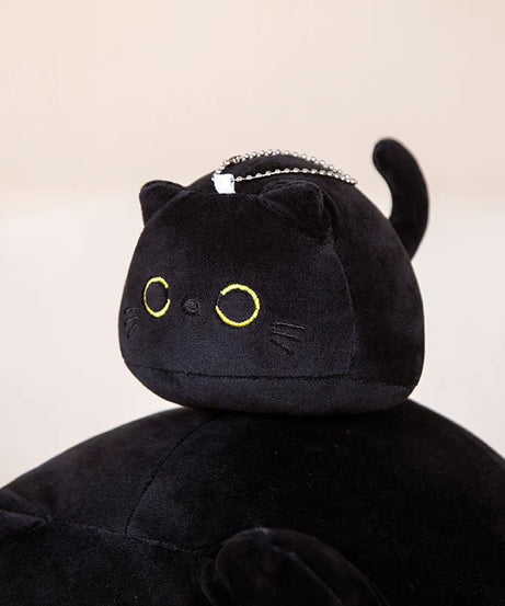 7/11/20CM Kawaii Small Cuddly Black Cat Plush Doll Stuffed Round Ball Cat Plushie Girl's Bag Keychain Pendant Toys