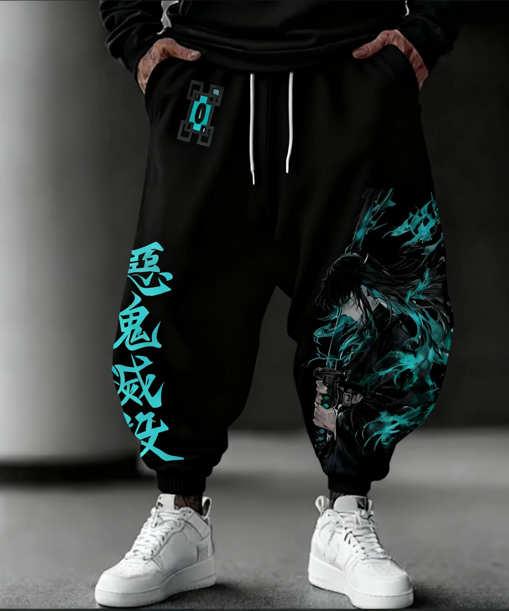 Demon Slayer Anime Autumn/Winter Sports Pants NewTokitou Muichirou Hand Drawn Printed Men's Loose Casual Fashion Tights