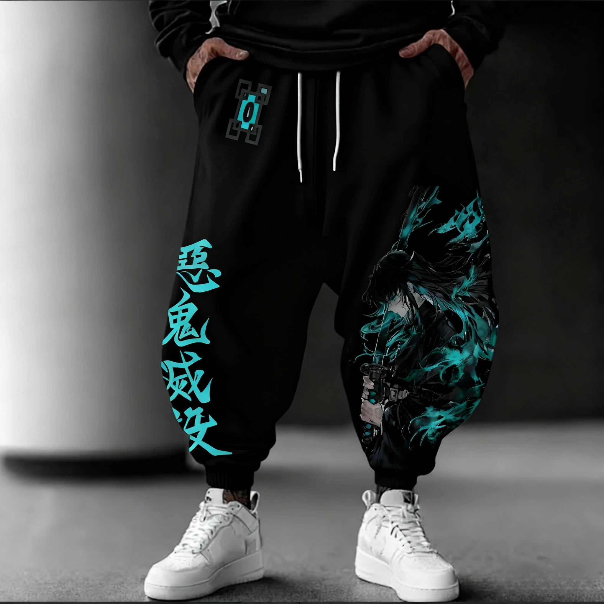 Demon Slayer Anime Autumn/Winter Sports Pants NewTokitou Muichirou Hand Drawn Printed Men's Loose Casual Fashion Tights