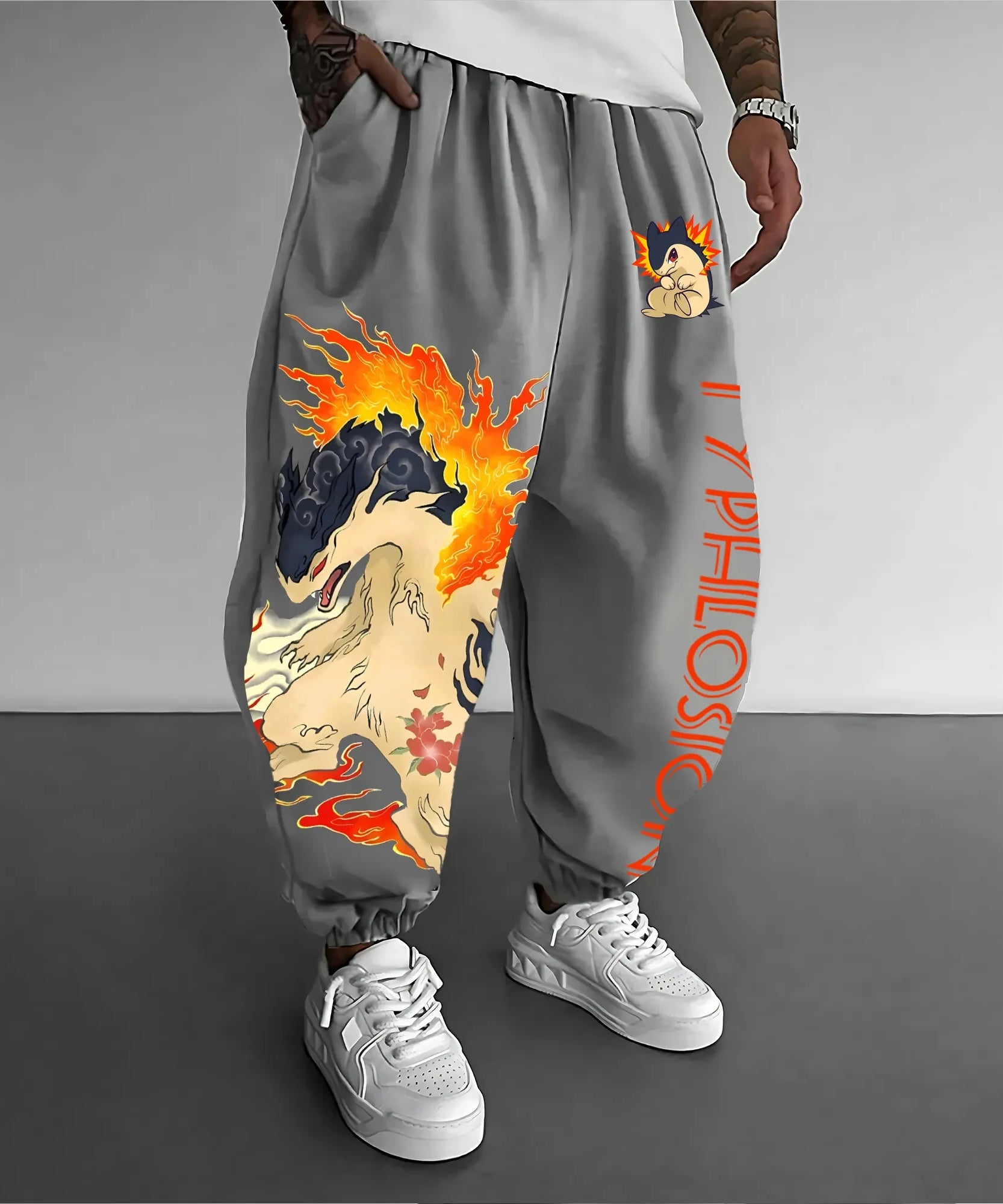 Pokémon Sweetpants Autumn/Winter Men's New Typhlosion Anime Printed Japanese Harajuku Loose Casual Sports Pants