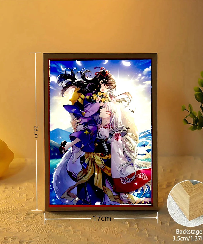 Light Painting Photo Frame Night Light Anime Figure Inuyasha Home room Decor Office Decoration Bedroom Friends Gifts Moon Lamp