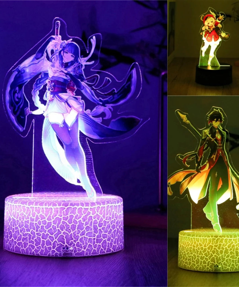 Genshin Impact 3D Lamp LED Night Light Anime Figures Zhongli Raiden Shogun Remote RGB Dream Colors Kids Bedroom Home Decor