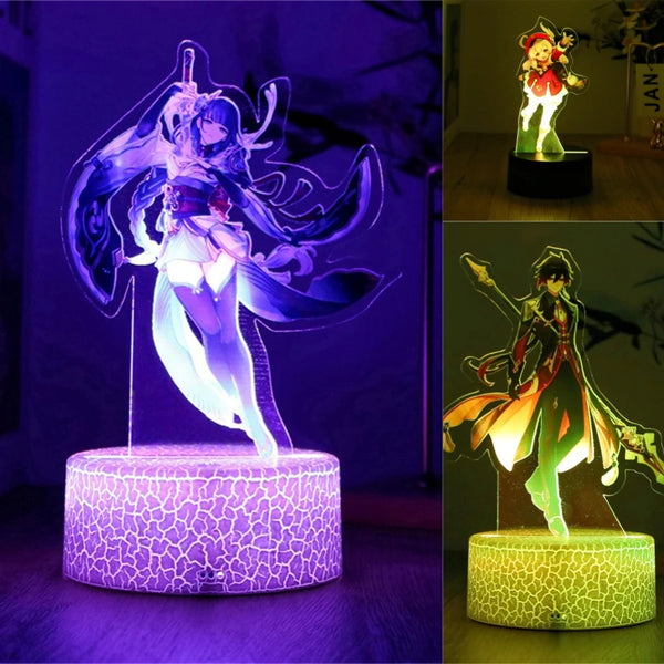 Genshin Impact 3D LED Lamp — Zhongli & Raiden (RGB Night Light)