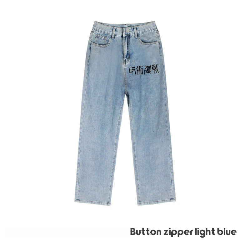 JUJUTSU KAISEN Gojo Yuji Megumi Sukuna Anime Daily Trousers Loose Spring and Autumn Wide Leg Pants Casual Jeans