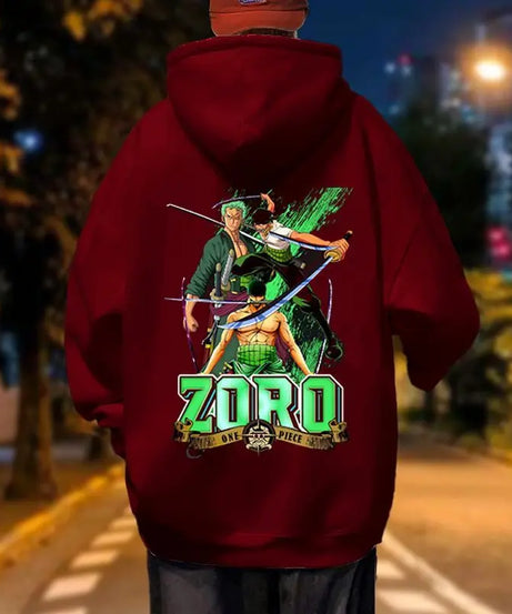 One Piece Roronoa Zoro Autumn and Winter Hooded Sweatshirt Thin with Thick Fleece for Couples Loose Fit Jacket