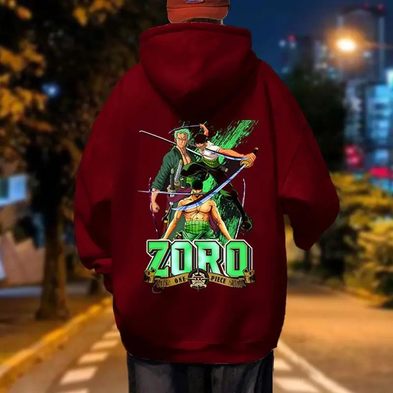 One Piece Roronoa Zoro Autumn and Winter Hooded Sweatshirt Thin with Thick Fleece for Couples Loose Fit Jacket