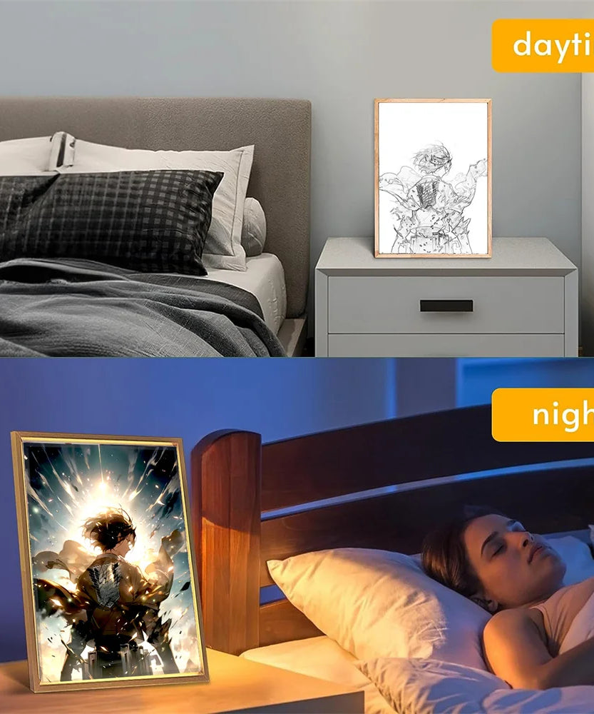 Anime Attack on Titan Night Light Painting Picture Frame Room Decor Home Wall Decorative Art For Bedroom Friends Gifts Moon Lamp