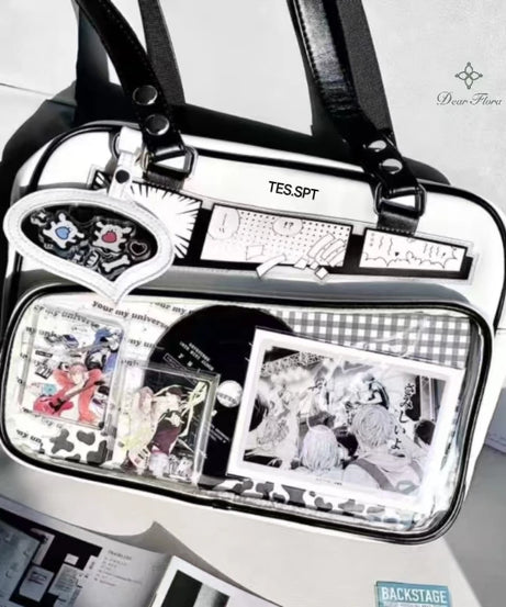 Unisex Graffiti Cartoon Fashion Ita Bag Japanese Style Kawaii Shoulder Crossbody Bags Transparent Front Pocket DIY Tote Handbags