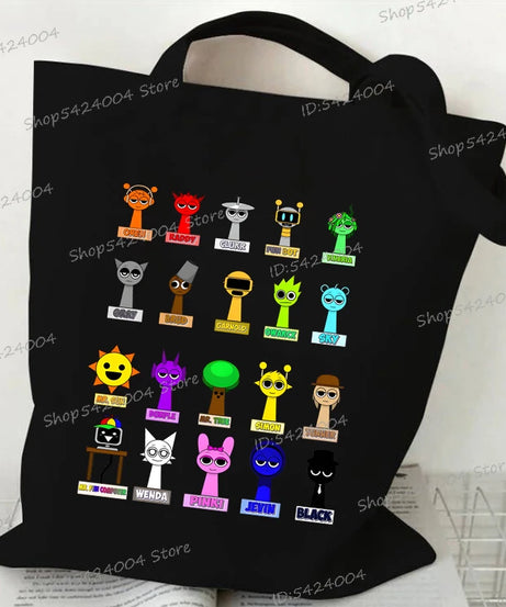 Anime Sprunki Incredibox Game Handbags Women Men Large Capacity No Zipper Canvas Tote Bag Sprunki Figure Shoulder Bag