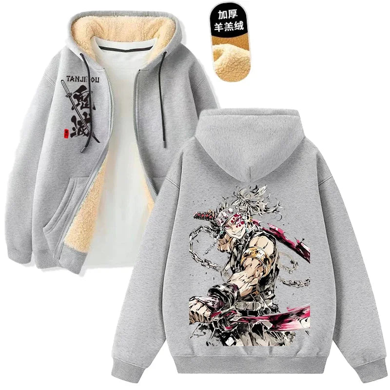 Demon Slayer Tanjiro & Giyu Tomioka Thick Winter Fleece Zip-Up Jacket 5