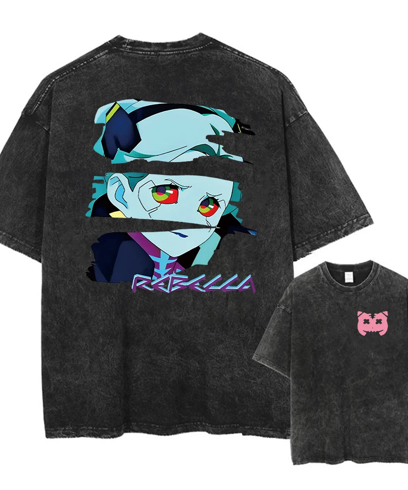 Cyberpunk Acid Anime Tee – Vintage Washed Streetwear Unisex T-Shirt