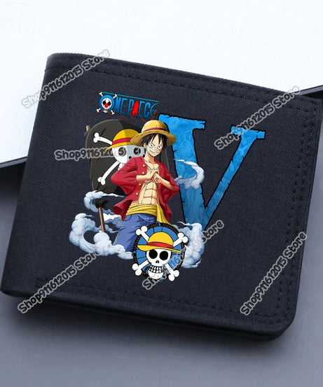 One Piece Letter Men Short Wallet Man Luffy Alphabet Canvas Wallet Man Credit ID Card Holder Anime Foldable Pocket Coin Purse