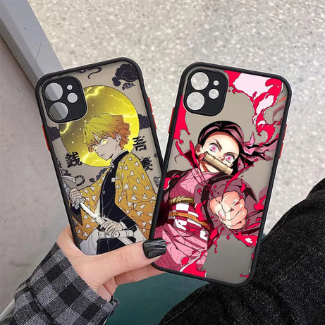 Kimetsu No Yaiba Demon Slayer Cellphone Bumper Matte PC Back Phone Case For iphone 11 12 13 14 15 Pro XS Max 7 8 14 15 Plus X XR