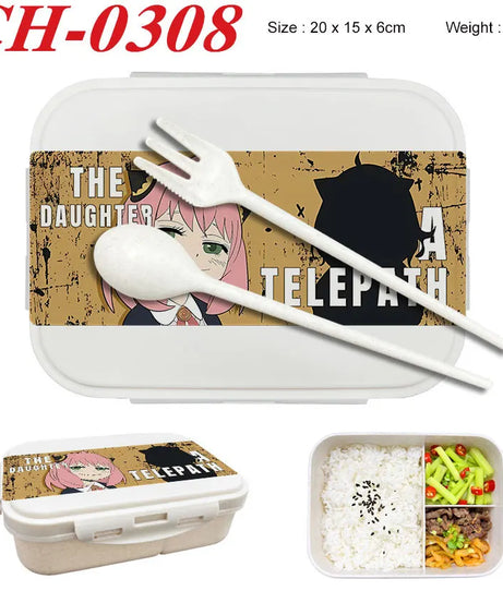 Spy×Family Lunch Box Wheat Straw Partitioned Lunch Box with Insulation, Student Lunch Box, Office Worker with Lid