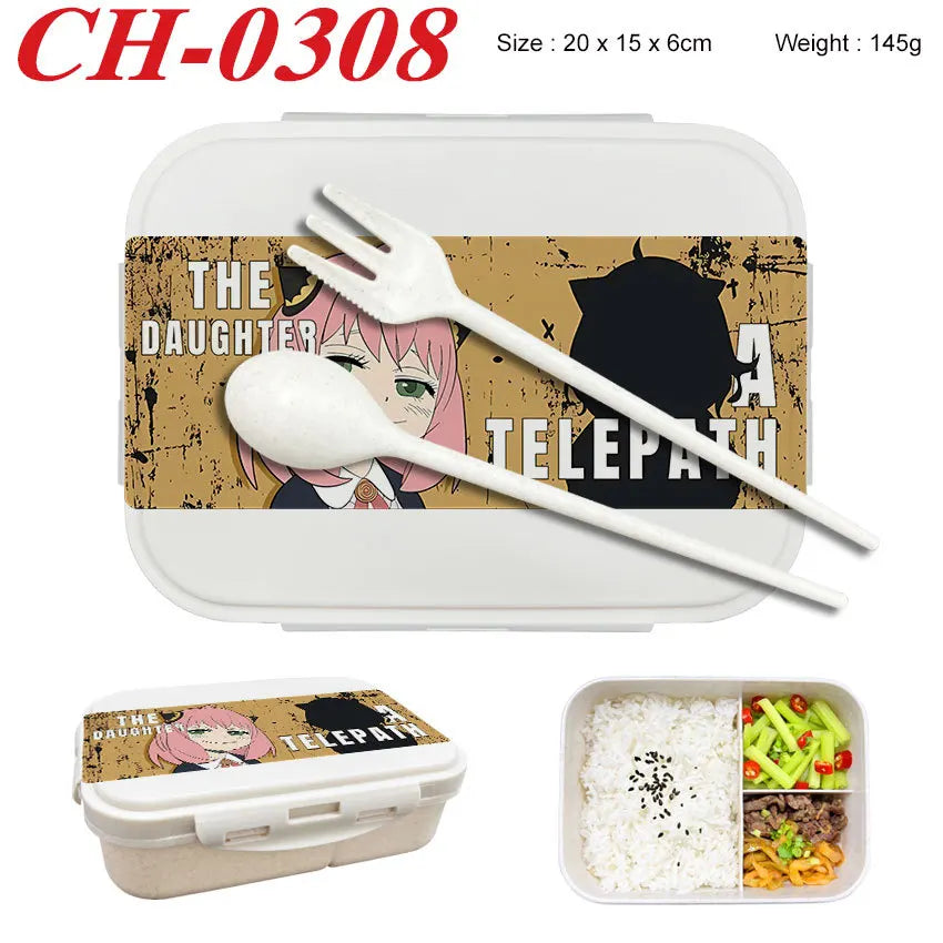 Spy×Family Lunch Box Wheat Straw Partitioned Lunch Box with Insulation, Student Lunch Box, Office Worker with Lid