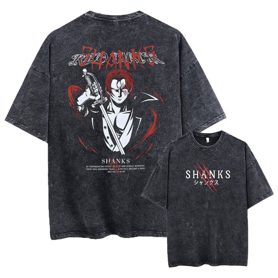 Akagami Shanks Vintage Washed T-Shirt – One Piece Anime Streetwear