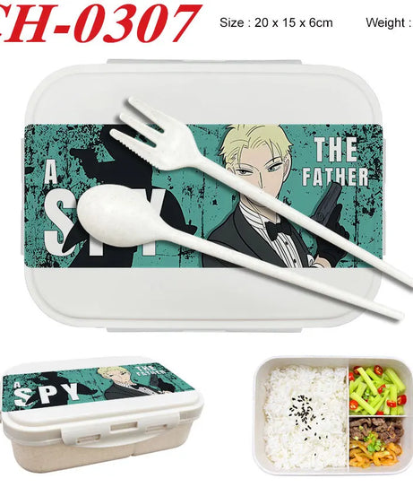 Spy×Family Lunch Box Wheat Straw Partitioned Lunch Box with Insulation, Student Lunch Box, Office Worker with Lid
