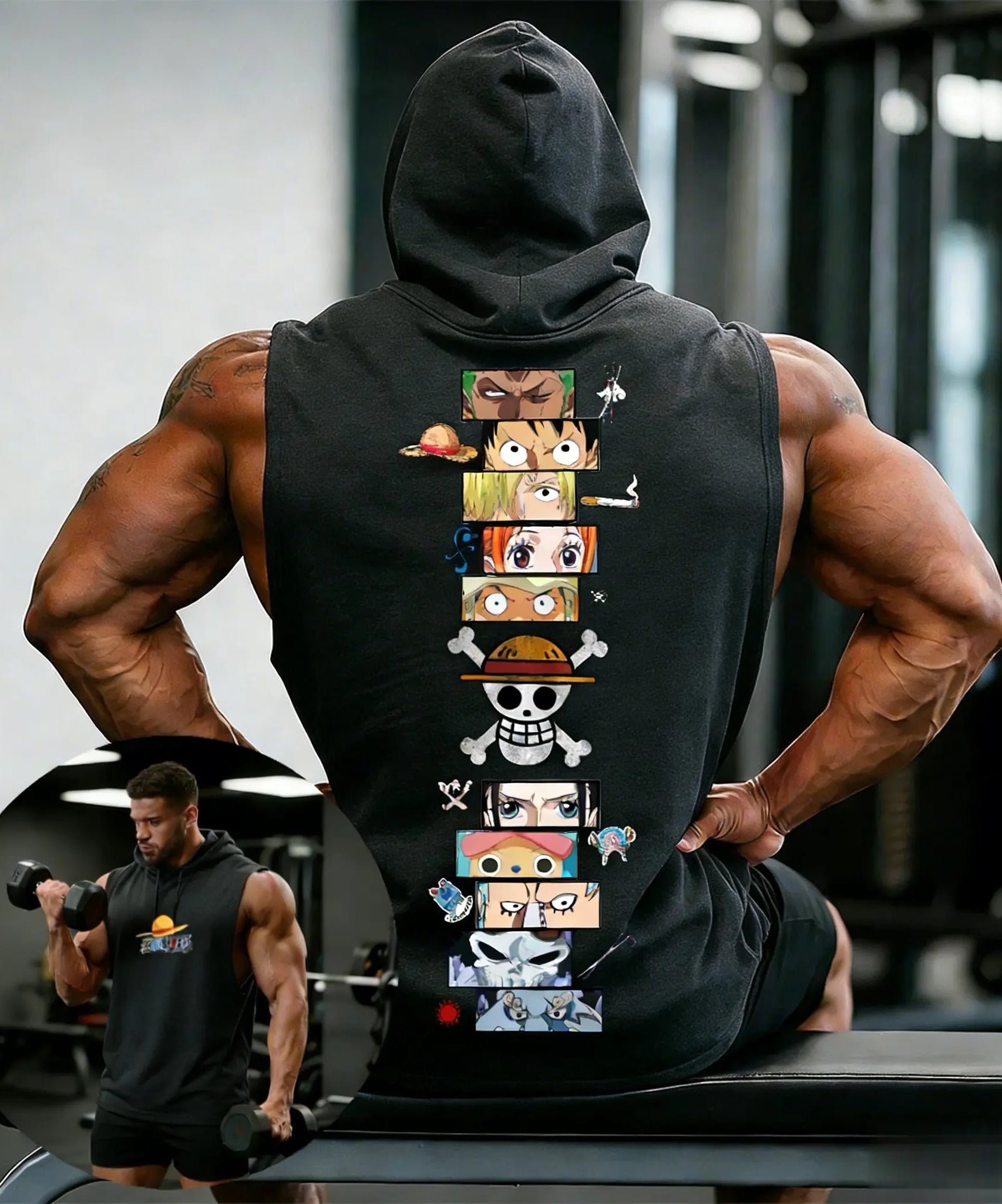 One Piece Anime Hoodie Sleeveless Shirt Men Tank Top Muscle Gym Vest Graphic Print Streetwear Loose Casual Tops Summer New