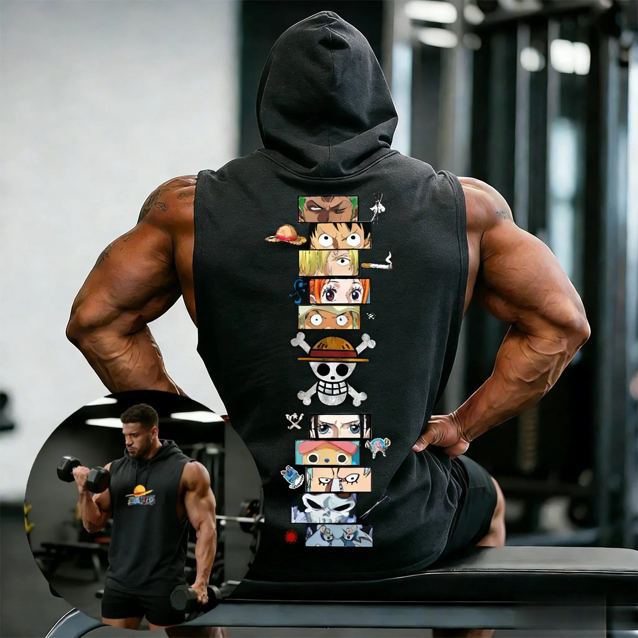 One Piece Anime Hoodie Sleeveless Shirt Men Tank Top Muscle Gym Vest Graphic Print Streetwear Loose Casual Tops Summer New