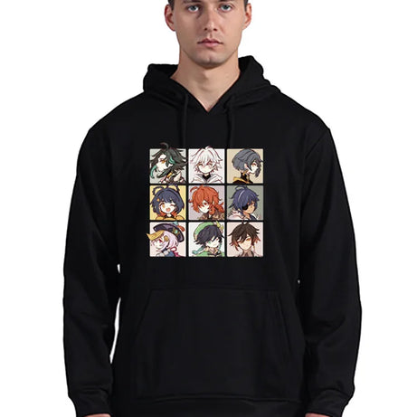 Genshin Impact Chibi Characters Men's Hoodie Cotton Pullover Sweatshirt